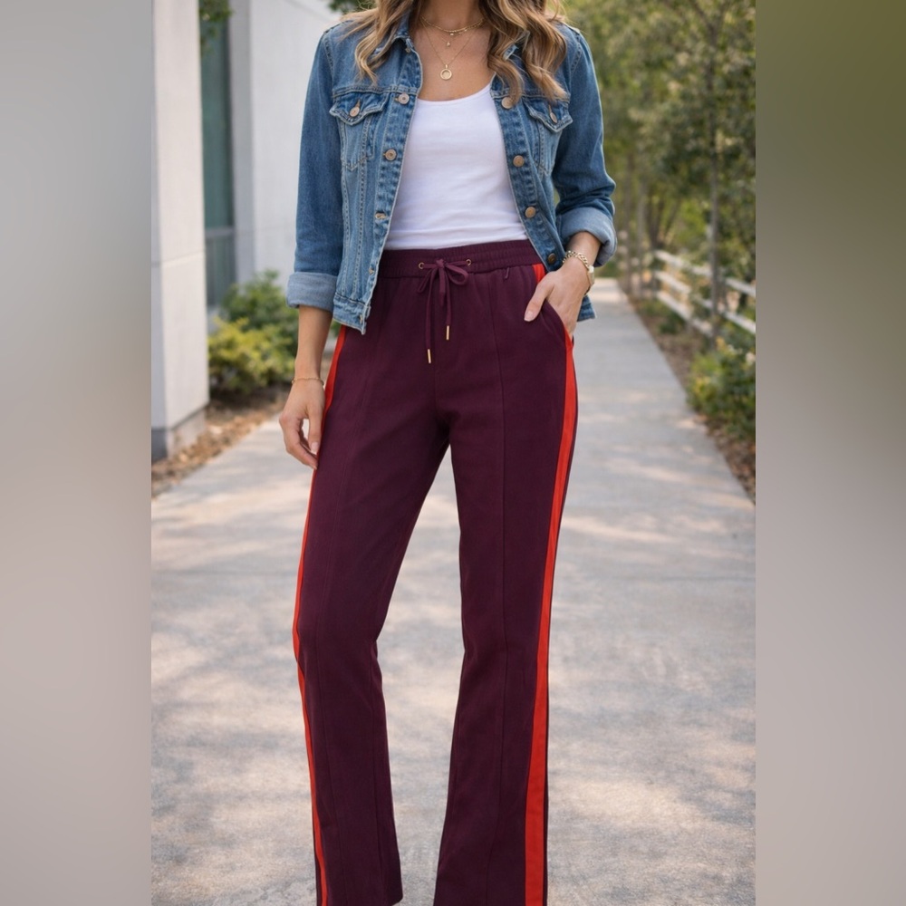 Anthropologie Essential Slim Burgundy Red Side Stripe Drawstring Ankle Size 2
